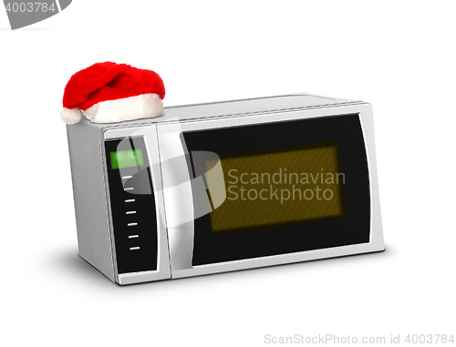 Image of Christmas microwave over white