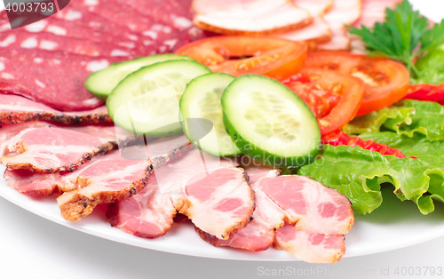 Image of various sausages with vegetables