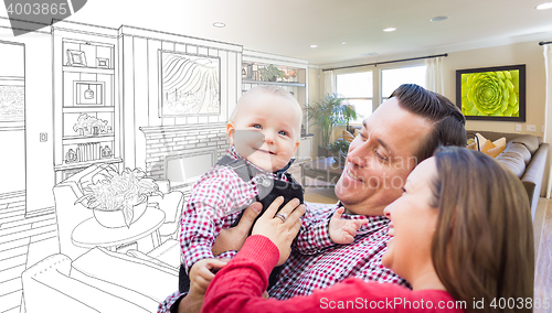 Image of Young Family Over Living Room Design Drawing Photo Combination