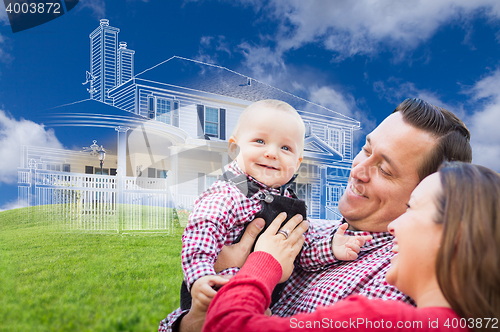 Image of Happy Young Family with Ghosted House Drawing Behind