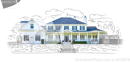 Image of House Drawing and Photo Combination Isolated on White