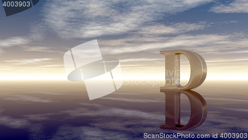 Image of metal uppercase letter d under cloudy sky - 3d rendering