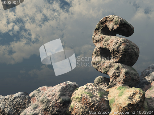 Image of paragraph symbol rock under cloudy blue sky - 3d rendering