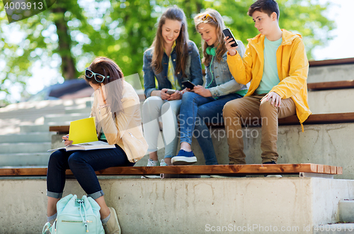 Image of student girl suffering of classmates mockery