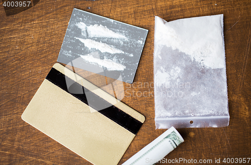 Image of close up of crack cocaine drug dose on mirror