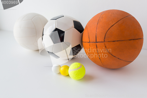 Image of close up of different sports balls set