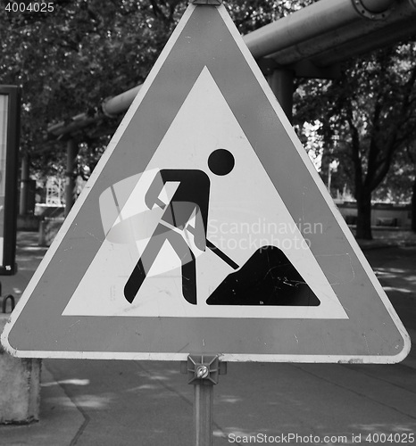 Image of Road works sign in black and white