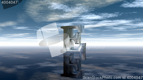 Image of metal uppercase letter e under cloudy sky - 3d rendering
