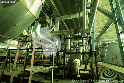 Image of Industrial zone, Steel pipelines in green tones