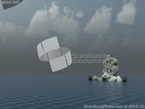 Image of stone dollar symbol at water - 3d rendering