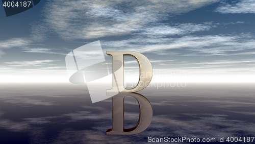Image of metal uppercase letter d under cloudy sky - 3d rendering