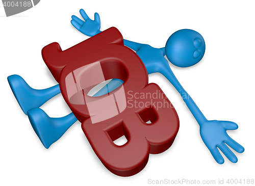 Image of cartoon guy under the word job - 3d rendering