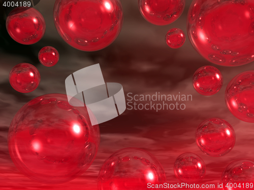 Image of abstract red bubbles background - 3d rendering