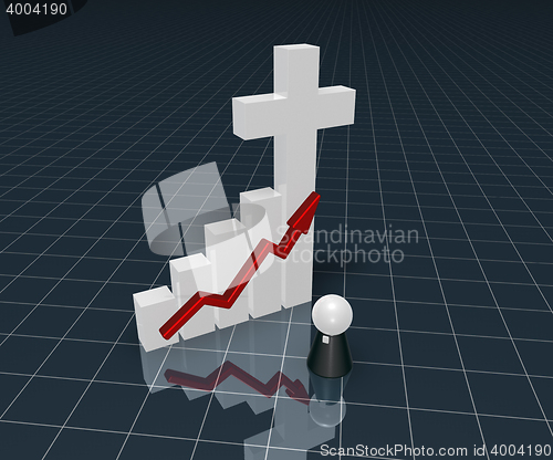 Image of business graph with christian cross symbol and pope figure - 3d rendering