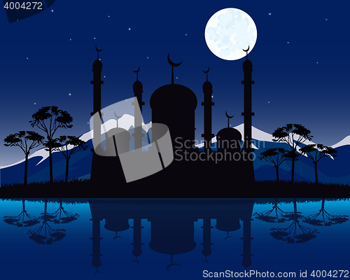 Image of Silhouette to mosques in the night