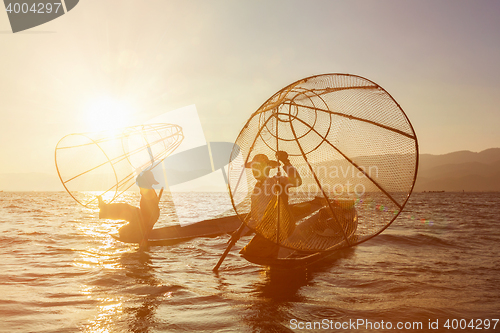 Image of  Traditional Burmese fisherman at Inle lake, Myanmar