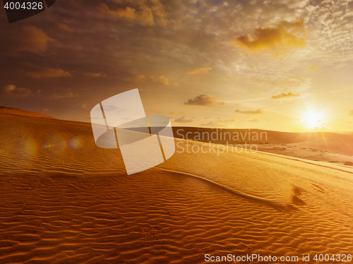 Image of White sand dunes on sunrise, Mui Ne, Vietnam