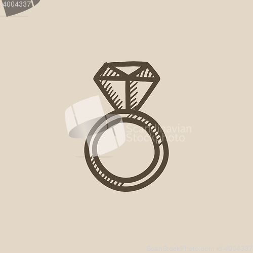 Image of Engagement ring with diamond sketch icon.