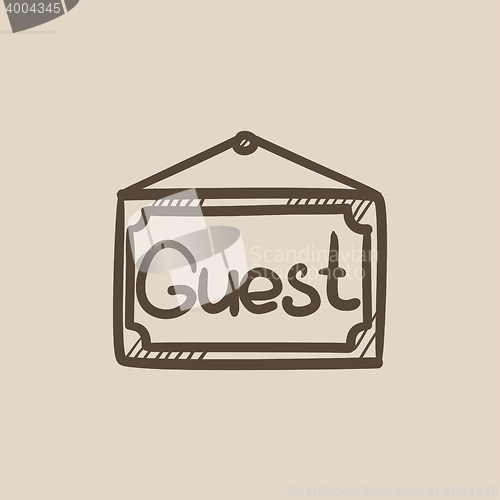 Image of Hanging board with word guest sketch icon.