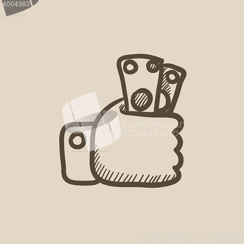Image of Hand holding money sketch icon.