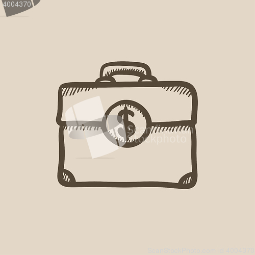 Image of Suitcase with dollar symbol sketch icon.