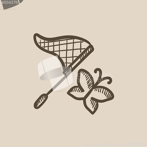 Image of Butterfly and net sketch icon.