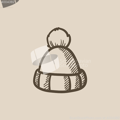 Image of Knitted hat sketch icon.