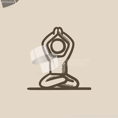 Image of Man meditating in lotus pose sketch icon.
