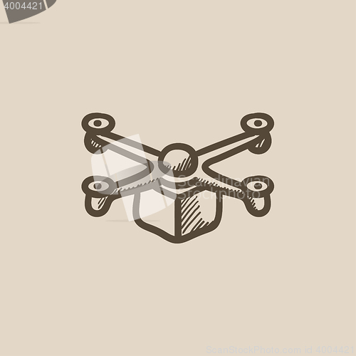 Image of Drone delivering package sketch icon.