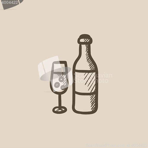 Image of Bottle and glass of champagne sketch icon.