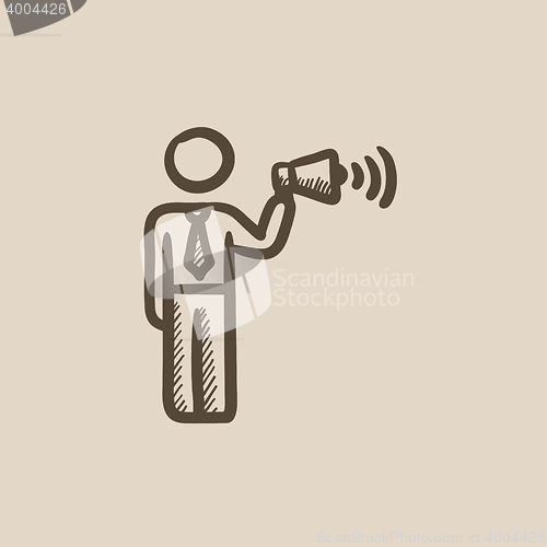Image of Businessman with megaphone sketch icon.