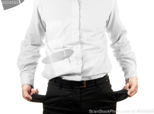Image of Businessman showing his empty pocket
