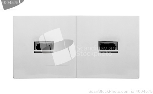 Image of Network wall outlet isolated on white background