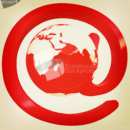 Image of Glossy icon with mail for Earth . 3D illustration. Vintage style