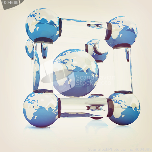 Image of Abstract molecule model of the Earth. 3D illustration. Vintage s