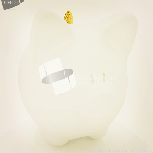 Image of piggy bank and falling coins. 3D illustration. Vintage style.