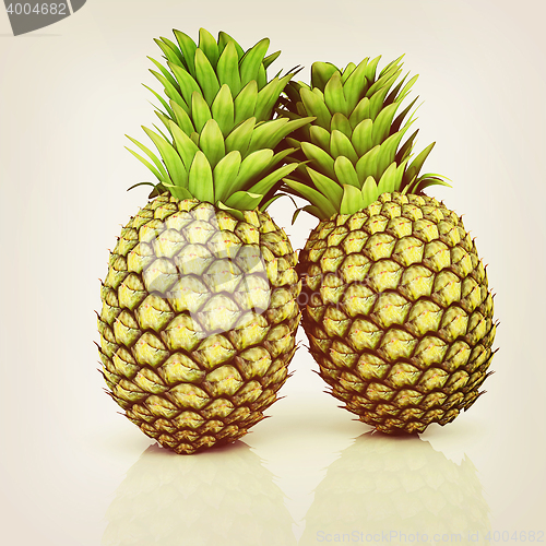 Image of pineapples. 3D illustration. Vintage style.