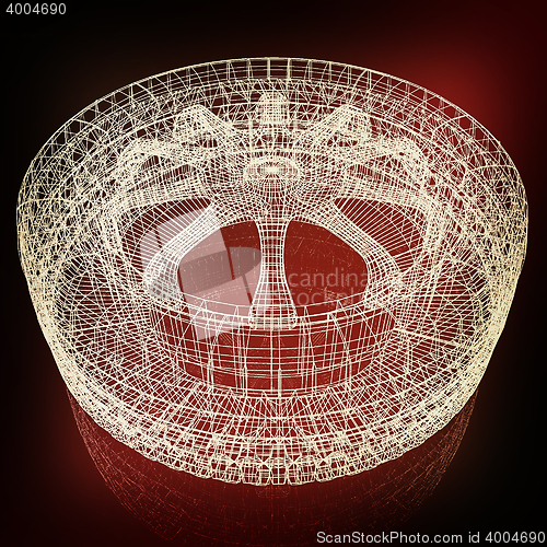 Image of  3d model car wheel. 3D illustration. Vintage style.