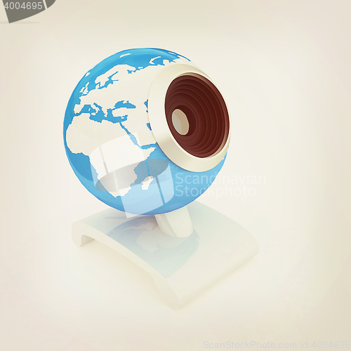 Image of Web-cam for earth. Global on line concept. 3D illustration. Vint