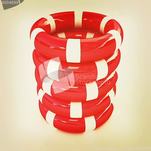 Image of Red lifebelts. 3D illustration. Vintage style.