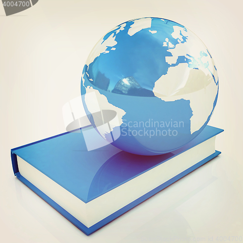Image of colorful books and Earth. 3D illustration. Vintage style.