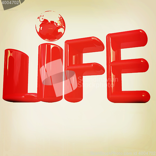 Image of 3d red text \"life\". 3D illustration. Vintage style.