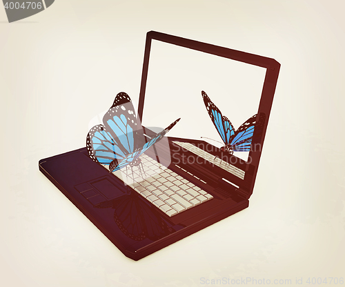 Image of butterfly on a notebook. 3D illustration. Vintage style.