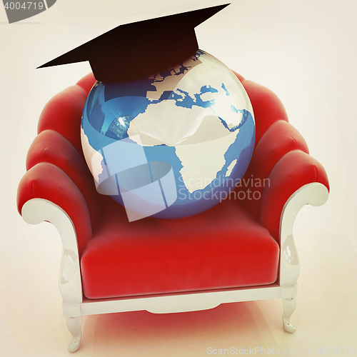 Image of 3D rendering of the Earth on a chair. 3D illustration. Vintage s