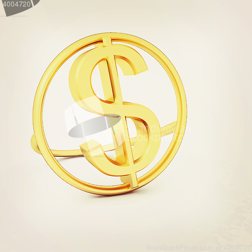 Image of 3d text gold dollar icon. 3D illustration. Vintage style.
