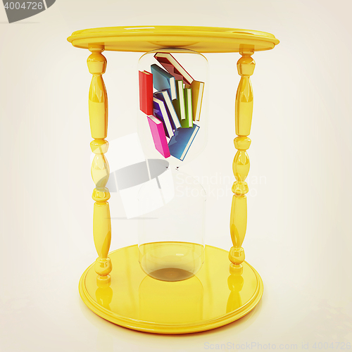 Image of 3d hourglass with the books inside. 3D illustration. Vintage sty