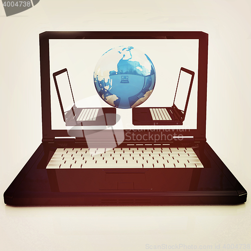 Image of Computer Network Online concept. 3D illustration. Vintage style.