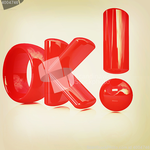 Image of 3d redl text \"OK\". 3D illustration. Vintage style.