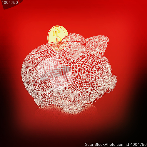 Image of 3d model piggy bank. 3D illustration. Vintage style.