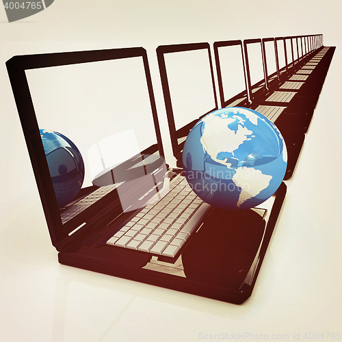 Image of Computer Network Online concept. 3D illustration. Vintage style.